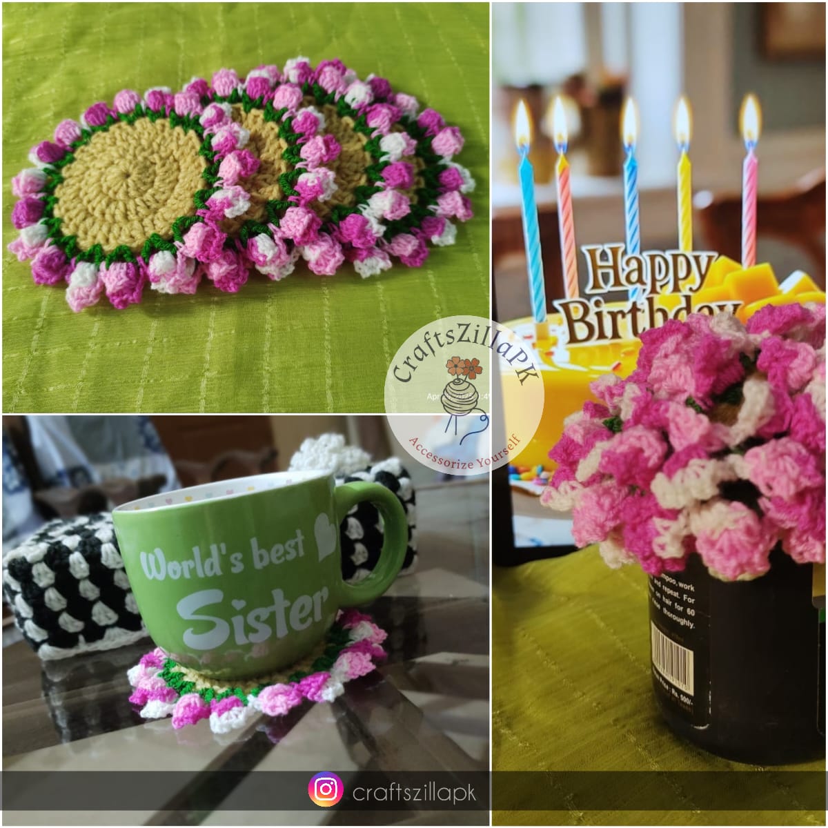 Crochet Floral Mug Coaster (6 pieces)