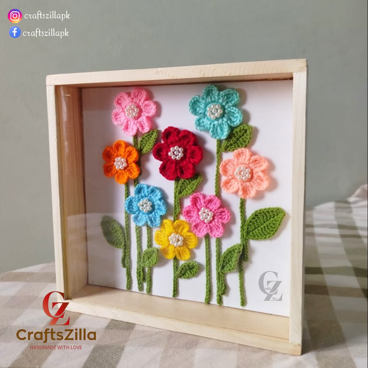 Crochet Flower Framed Wall Hanging