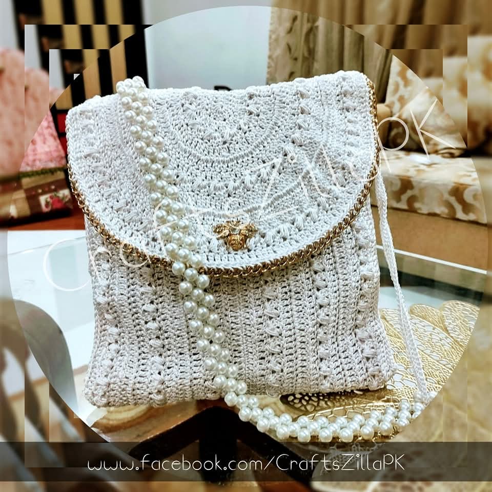Crochet Bag with Beaded Strap