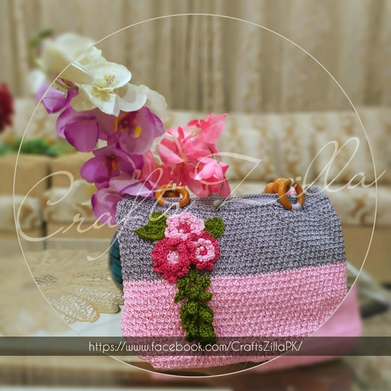 Crochet Floral Handbag