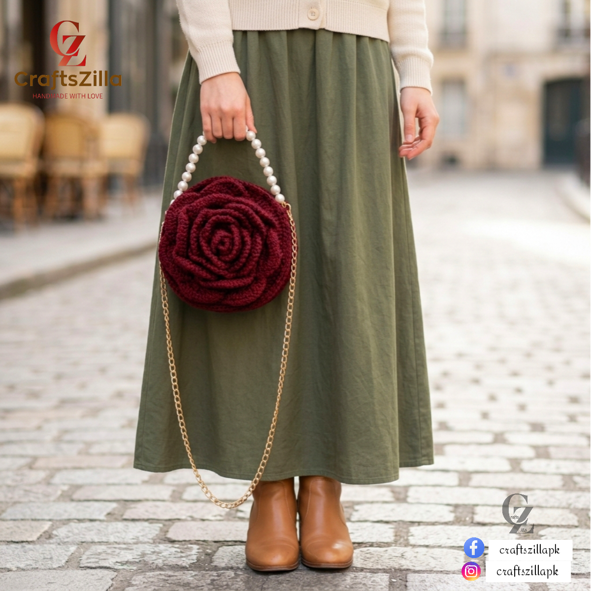 The 3D Crochet Rose Bag